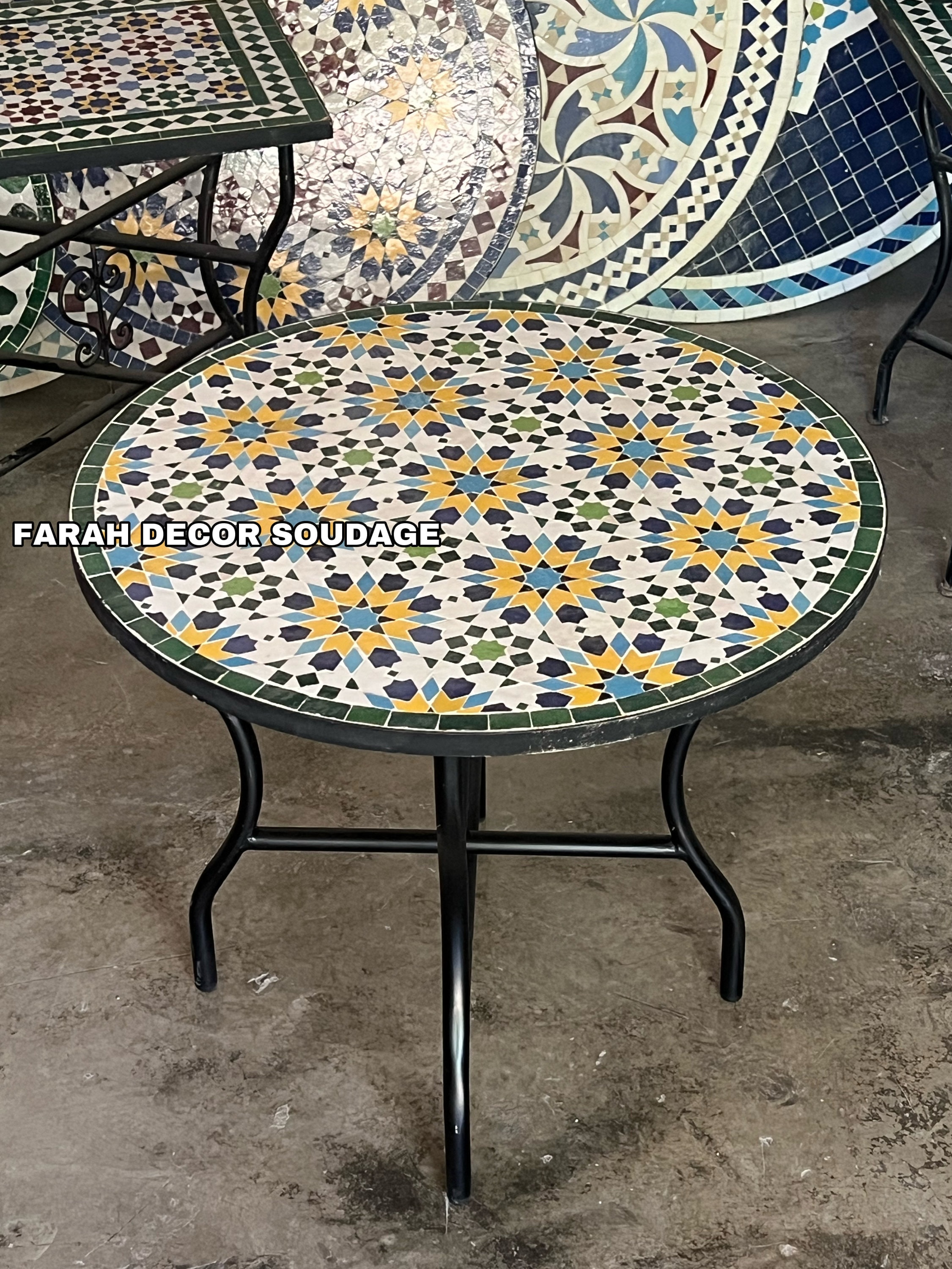 Moroccan Tile Table - Handmade Mosaic Side Table - Patio