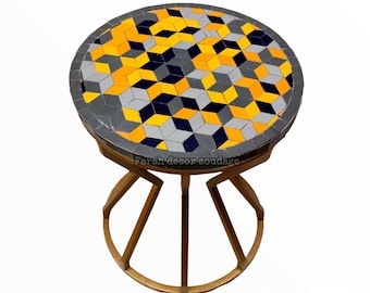Moroccan  Mosaic Table Handmade , Handcrafted Round Moroccan Outdoor/ Indoor Mosaic , Mosaic Table, Multi-Color  , Moroccan decor