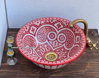 RED Moroccan Sink Washbasin Wash Basin Ceramic Handmade Hand Painted -  Moroccan Pottery washbasin - handmade sink