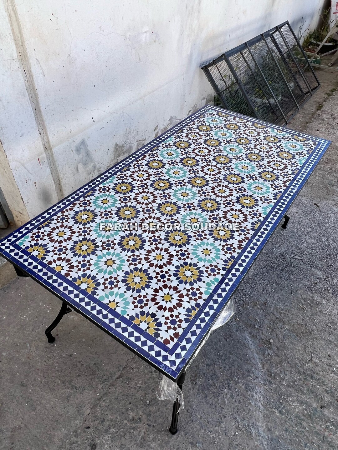 Handmade Moroccan Mosaic Table - Rectangular Indoor Outdoor Dining
