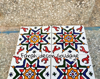 Moroccan tiles - 4"×4" Hand Painted Moroccan Tiles - Kitchen Tiles - Bathroom Tiles - Ceramic Accent Tiles - Decorative Tiles.