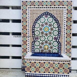 60 / 32 inch Custom Moroccan mosaic Fountain, mosaic tile water inside fountain with brass Faucet, terrace Indoor and outdoor Water Fountain