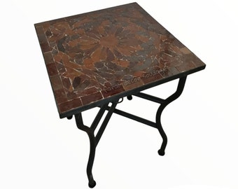 Handmade Outdoor Coffee Table - Complicated Mosaic Pattern Brown Table - Squre Bistro Table GIFT