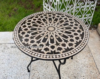 Moroccan  Mosaic Table Handmade , Handcrafted Round Moroccan Outdoor/ Indoor Mosaic , Mosaic Table, Multi-Color  , Moroccan decor