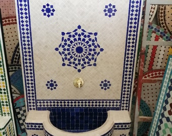 Handmade Zellige Tile Fountain: Moroccan Mosaic Garden Water Feature