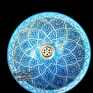Sky Blue Moroccan Sink Washbasin Wash Basin Ceramic Handmade Hand Painted  - Moroccan ceramic sink - FREE BRASS DRAIN