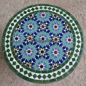 Handmade Moroccan Mosaic Table, Handcrafted Round Outdoor/ Indoor Mosaic Table, Green Moroccan bistro table