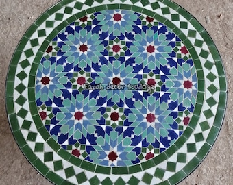 Handmade Moroccan Mosaic Table, Handcrafted Round Outdoor/ Indoor Mosaic Table, Green Moroccan bistro table