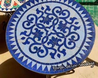 Custom Moroccan Zellige Tile Table - Outdoor Mosaic Table with Iron Legs - Moorish Decor .