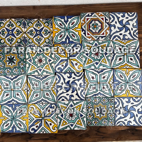 20 tiles 4"×4" Cocktail Moroccan tiles - Hand Painted Moroccan Tiles - Kitchen Tiles - Ceramic Accent Tiles