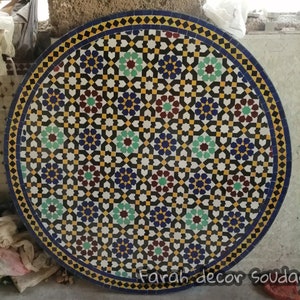 Moroccan Mosaic Table Handmade , Handcrafted Round Moroccan Outdoor/ Indoor Mosaic , Mosaic Table Multi-Color