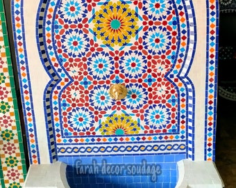 Handmade Zellige Tile Fountain - Moroccan Mosaic Garden Water Feature