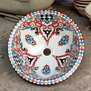 Moroccan Sink Washbasin Wash Basin Ceramic Handmade Hand Painted  - Moroccan ceramic sink - Pottery handmade sink - FREE BRASS DRAIN .