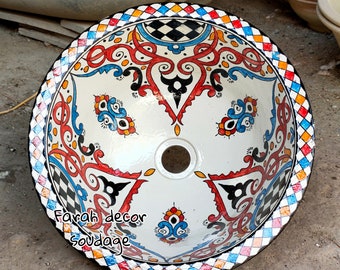 Moroccan Sink Washbasin Wash Basin Ceramic Handmade Hand Painted  - Moroccan ceramic sink - Pottery handmade sink - FREE BRASS DRAIN .