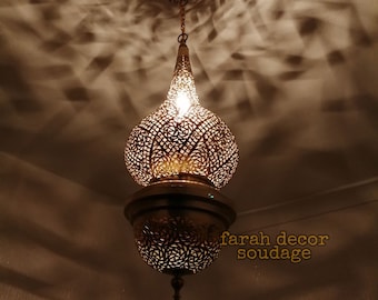 Moroccan Ceiling Pendant , Antique  Moroccan Brass , Moroccan ceiling light , Moroccan lamps , Light fixture