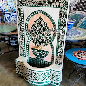 Moroccan Mosaic Fountain, Authentic Handcrafted Water Fountain, Gorgeous Moroccan Patio and Garden Decor, Mid Century Fountain for Home.