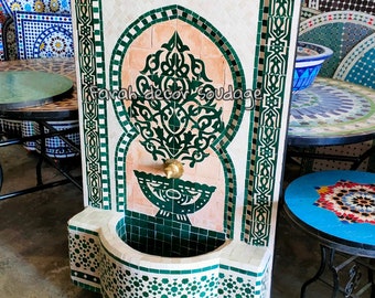 Moroccan Mosaic Fountain, Authentic Handcrafted Water Fountain, Gorgeous Moroccan Patio and Garden Decor, Mid Century Fountain for Home.