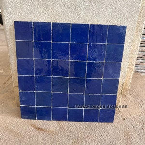 Handmade Moroccan Zellige - Natural Blue Zellige - Fez Handmade Clay Terracotta Tile Moroccan Zellige - Zellige Floor Tiles - Zellige Tile .