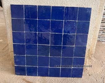 Handmade Moroccan Zellige - Natural Blue Zellige - Fez Handmade Clay Terracotta Tile Moroccan Zellige - Zellige Floor Tiles - Zellige Tile .