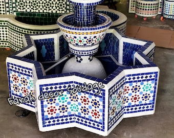 Moroccan Mosaic Floor Fountain: Blue Resin Garden Decor