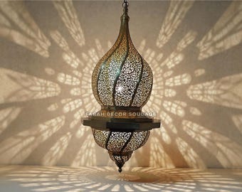 Handmade Moroccan Brass Lantern, Oriental Ceiling Fixture, Pendant Lighting Decor, Boho Moroccan Home Light .