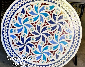 32'' Moroccan Mosaic Table - Handmade Indoor Outdoor Dining Table With Iron Legs - Custom Made .