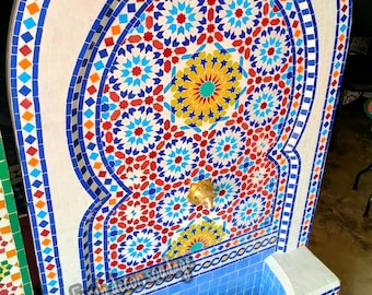 Mosaic Fountain Moroccan, Moroccan Tile Fountain, Garden and Indoor Fountain, Wall Water Fountain, Moroccan Decorations