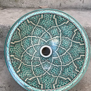 Green Moroccan Sink Washbasin Wash Basin Ceramic Handmade Hand Painted -  Moroccan Pottery washbasin - Vessel sink