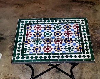 Handmade Moroccan Mosaic Table, Rectangular Moroccan Mosaic Table For Outdoor/ Indoor, Green Mosaic Table .
