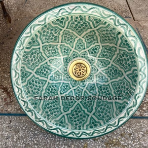 Green Moroccan Sink Washbasin Wash Basin Ceramic Handmade Hand Painted -  Moroccan Pottery washbasin - handmade sink