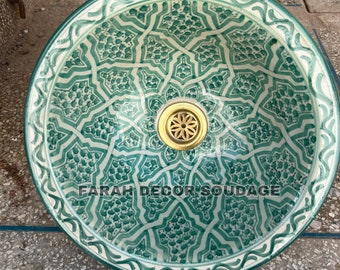 Green Moroccan Sink Washbasin Wash Basin Ceramic Handmade Hand Painted -  Moroccan Pottery washbasin - handmade sink