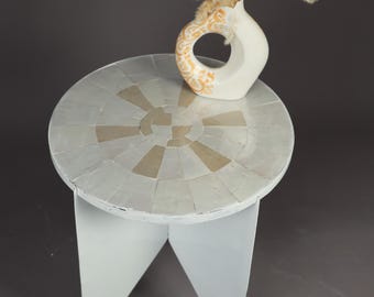 White Zellige Coffee Table | Handmade Moroccan Mosaic | Round Bistro Table .