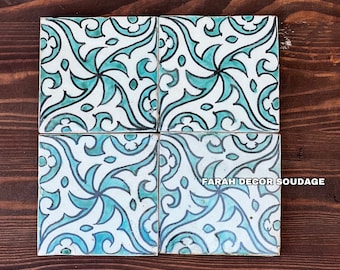 4"×4" Moroccan tiles - Hand Painted Moroccan Tiles - Kitchen Tiles - Bathroom Tiles - Ceramic Accent Tiles - Decorative Tiles Decor .