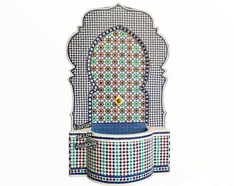 Garden fountain mosaic , Moroccan Mosaic Tile Fountain , Moroccan Mosaic Fountain , Wall mosaic fountain , Garden and Indoor Decor .