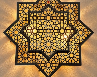 Moroccan Brass Star Ceiling Light | Handmade Geometric Wall Light | Artisan Lantern