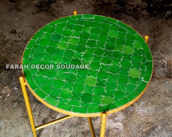 Bistro table made of mosaic , Handmade Moroccan  Mosaic Table - All white Tile Color , Round Moroccan garden table .
