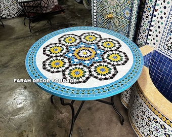Handmade Moroccan Mosaic Table, Handcrafted Round Moroccan Outdoor/ Indoor Mosaic Table, bistro table made of Mosaic .