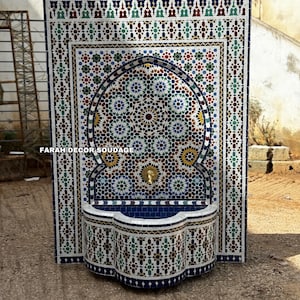 Moroccan Mosaic Fountain, Authentic Handcrafted Water Fountain, Garden and Indoor Outdoor Decor