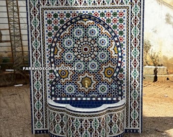 Moroccan Mosaic Fountain, Authentic Handcrafted Water Fountain, Garden and Indoor Outdoor Decor