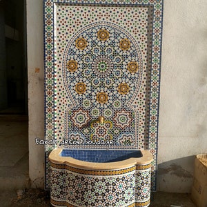 Large Garden Fountain mosaic, Moorish Mosaic Tile Fountain, Moroccan Mosaic Fountain, Alhambra Mosaic Fountain .