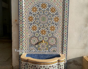 Large Garden Fountain mosaic, Moorish Mosaic Tile Fountain, Moroccan Mosaic Fountain, Alhambra Mosaic Fountain .