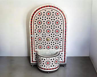Moroccan Mosaic Wall Fountain, Handmade Zellige Water Feature, Indoor Outdoor Patio Garden Decor
