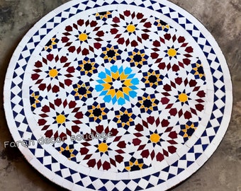 Moroccan  Mosaic Table Handmade , Handcrafted Round Moroccan Outdoor/ Indoor Mosaic , Mid Century Mosaic Table