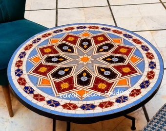 Personalized Handmade Moroccan Mosaic Table | Authentic Moroccan Mosaic Bistro Table | Outdoor Moroccan Craft Furniture