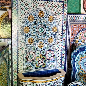 Large Garden Fountain mosaic, Moorish Mosaic Tile Fountain, Moroccan Mosaic Fountain, Wall mosaic fountain .