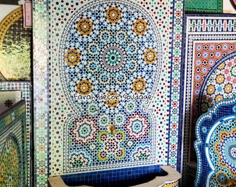 Large Garden Fountain mosaic, Moorish Mosaic Tile Fountain, Moroccan Mosaic Fountain, Wall mosaic fountain .