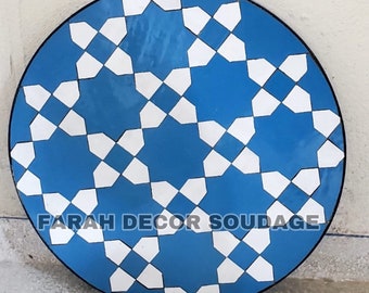 Mosaic Table, Blue Mosaic Table top with iron legs, Custom your outdoor dining table or indoor table, Handmade Mosaic Table .