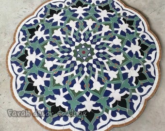 Moroccan  Mosaic Table Handmade, Handcrafted Round Mosaic Table Outdoor/ Indoor Mediterranean Mosaic Table .