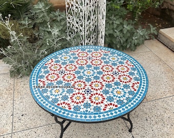 Mosaic Table, Handmade Moroccan Mosaic Table, Authentic Moroccan Mosaic Zellige Wrought Iron Bistro Table Outdoor Moroccan Craft Furniture