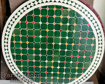 Handcrafted Round Moroccan Outdoor/ Indoor Mosaic , Moroccan Moorish Mosaic Table Handmade , Green Mosaic Table